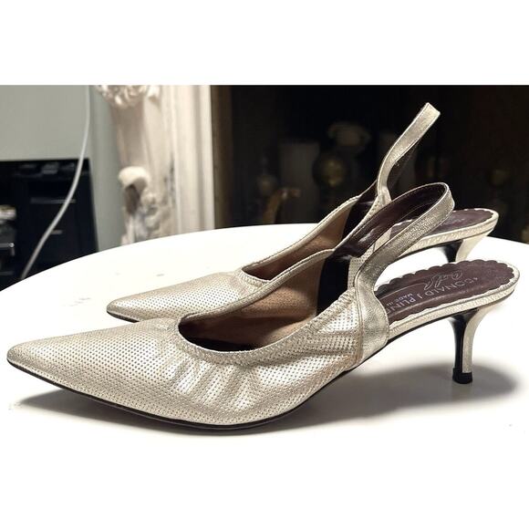 Donald J Pliner 9 Kitten Heel Pointy Heel Strap White Shiny Pearl Beauties - Picture 7 of 10